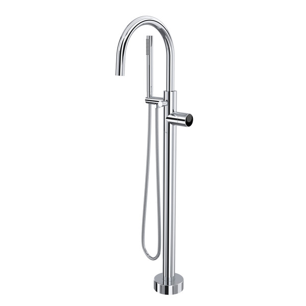 Eclissi Single Hole Floor Mount Tub Filler Trim with C-Spout - Polished Chrome/Matte Black | Model Number: TEC06F1IWPCB - Product Knockout