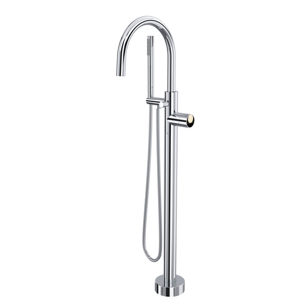 Eclissi Single Hole Floor Mount Tub Filler Trim with C-Spout - Polished Chrome/Satin Nickel | Model Number: TEC06F1IWPCN - Product Knockout