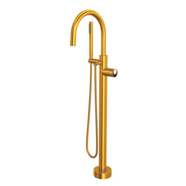 Eclissi Single Hole Floor Mount Tub Filler Trim with C-Spout - Satin Gold/Polished Chrome | Model Number: TEC06F1IWSGC - Product Knockout
