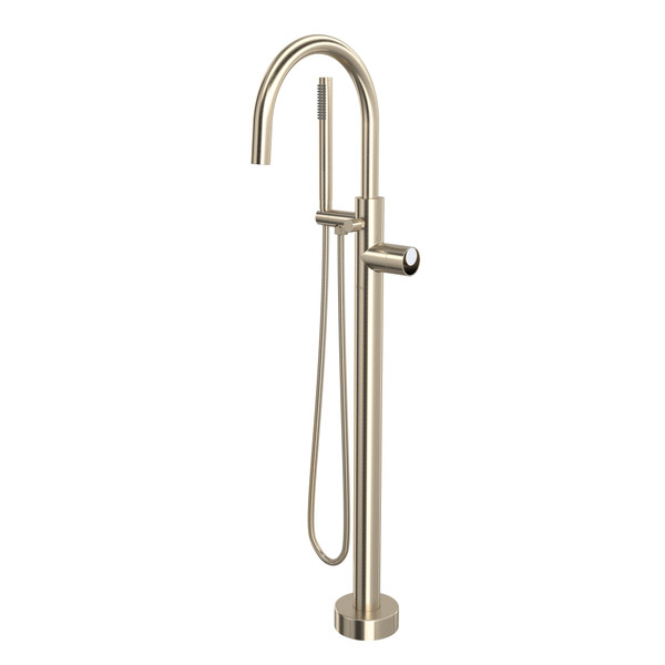 Eclissi Single Hole Floor Mount Tub Filler Trim with C-Spout - Satin Nickel/Polished Chrome | Model Number: TEC06F1IWSNC - Product Knockout