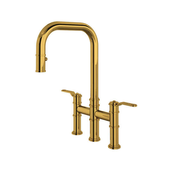 Armstrong Pull-Down Bridge Kitchen Faucet with U-Spout - Unlacquered Brass | Model Number: U.4551HT-ULB-2 - Product Knockout