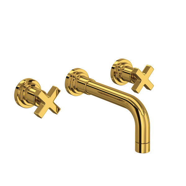Lombardia Wall Mount Widespread Bathroom Faucet - Unlacquered Brass with Cross Handle | Model Number: A2207XMULBTO-2 - Product Knockout