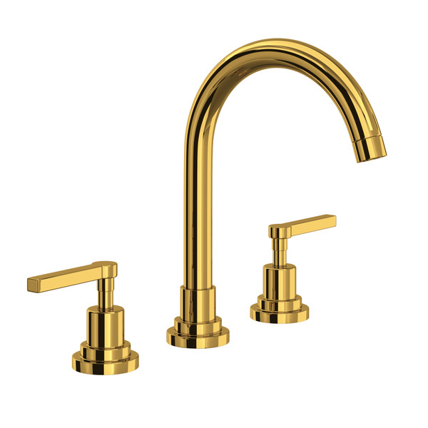 Lombardia C-Spout Widespread Bathroom Faucet - Unlacquered Brass with Metal Lever Handle | Model Number: A2208LMULB-2 - Product Knockout
