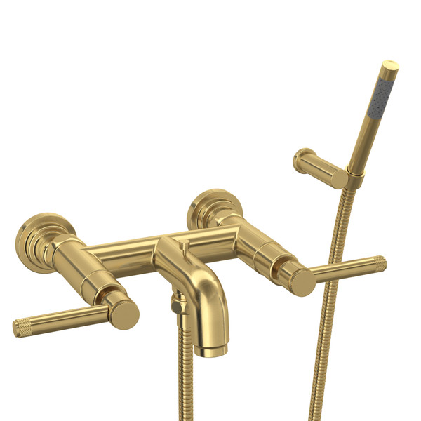 Campo Wall Mount Exposed Tub Filler with Handshower - Satin Unlacquered Brass with Industrial Metal Lever Handle | Model Number: A3302ILSUB - Product Knockout