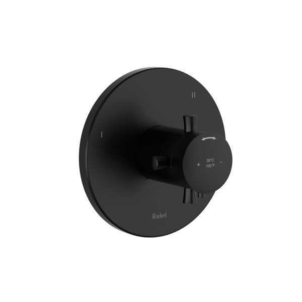 Edge 1/2 Inch Thermostatic and Pressure Balance Trim with up to 5 Functions  - Black with Cross Handles | Model Number: TEDTM47+BK - Product Knockout