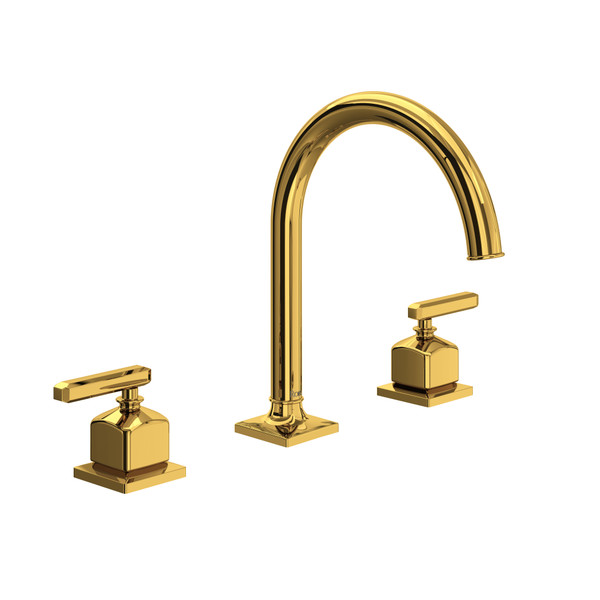 Apothecary Widespread Bathroom Faucet with C-Spout and Lever Handle - Unlacquered Brass | Model Number: AP08D3LMULB - Product Knockout