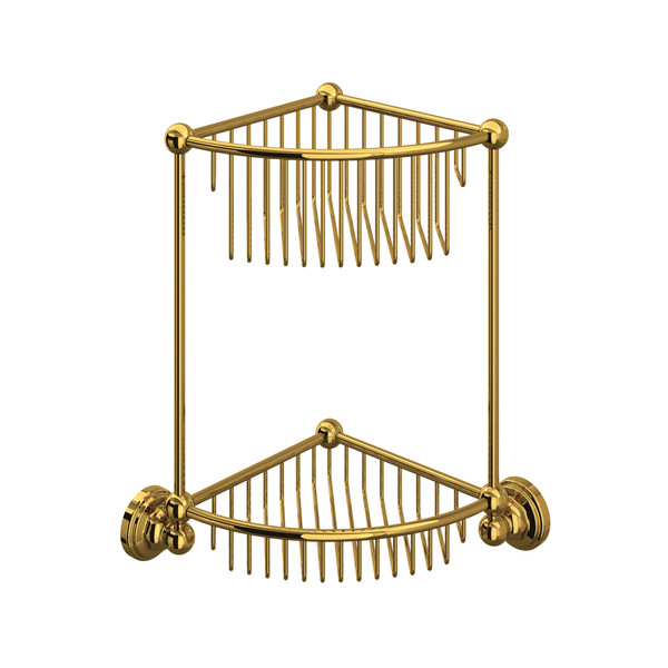 Two Tier Corner Basket - Unlacquered Brass | Model Number: U.6959ULB