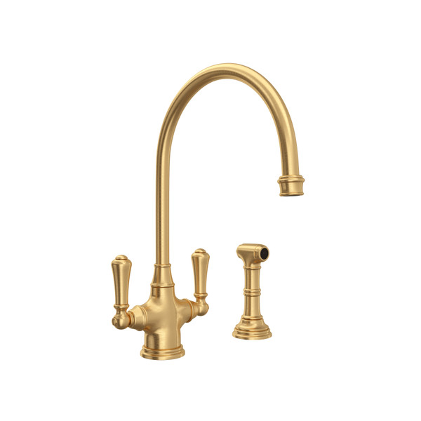 Georgian Era Single Hole Kitchen Faucet with Sidespray -  Satin English Gold with Metal Lever Handle | Model Number: U.4710SEG-2 - Product Knockout
