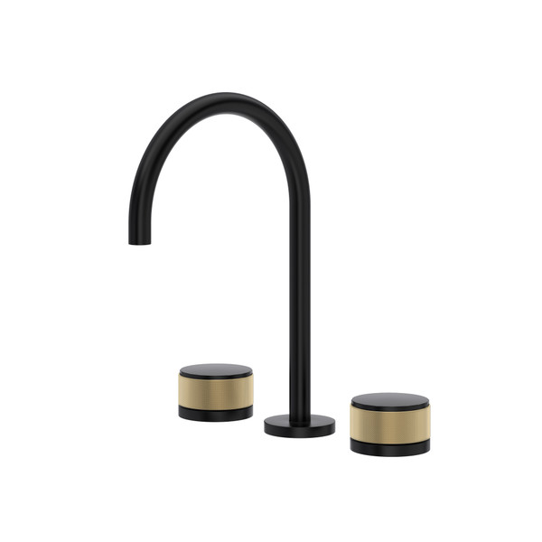 Amahle Widespread Bathroom Faucet With C-Spout - Matte Black and Antique Gold | Model Number: AM08D3IWMBA - Product Knockout