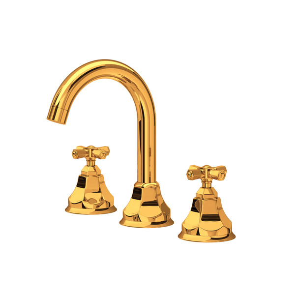 ROHL Viaggio C-Spout Widespread Bathroom Faucet - Italian Brass with Cross  Handle
