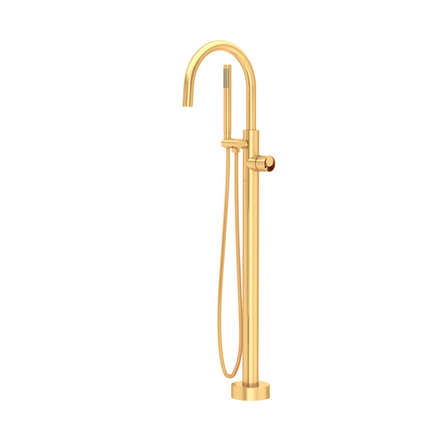 Eclissi Single Hole Floor Mount Tub Filler Trim With C-Spout - Satin Gold | Model Number: TEC06HF1IWSG - Product Knockout