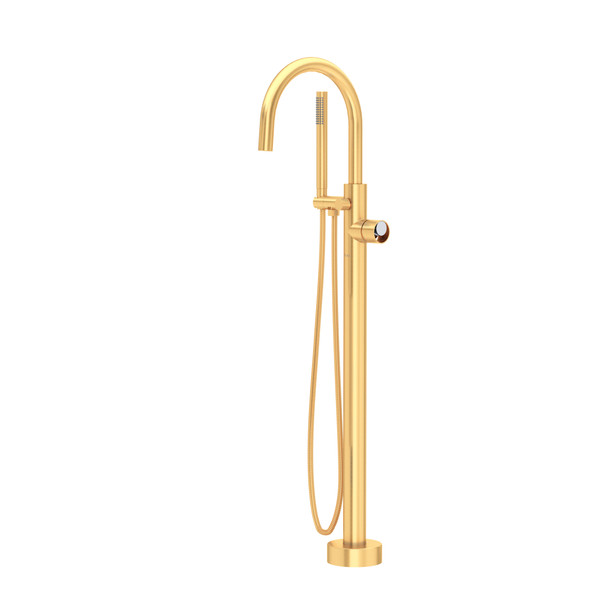 Eclissi Single Hole Floor Mount Tub Filler Trim With C-Spout - Satin Gold and Polished Chrome | Model Number: TEC06HF1IWSGC - Product Knockout
