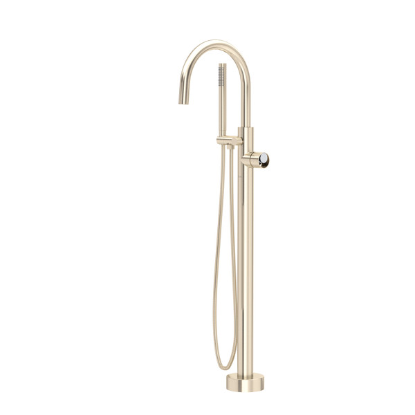 Eclissi™ Single Hole Floor Mount Tub Filler Trim With C-Spout - Satin Nickel/Polished Chrome | Model Number: TEC06HF1IWSNC