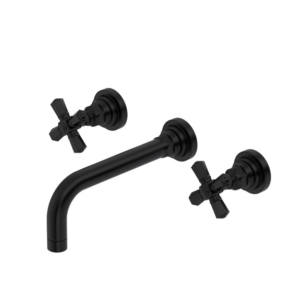 San Giovanni Wall Mount Widespread Bathroom Faucet - Matte Black with Cross Handle | Model Number: A2307XMMBTO-2 - Product Knockout
