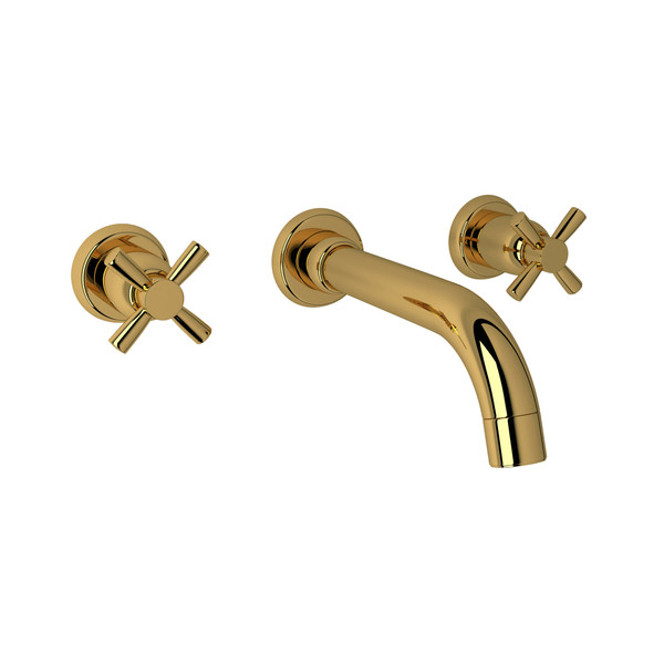 Holborn Wall Mount Widespread Bathroom Faucet - Unlacquered Brass with Cross Handle | Model Number: U.3322X-ULB/TO-2 - Product Knockout