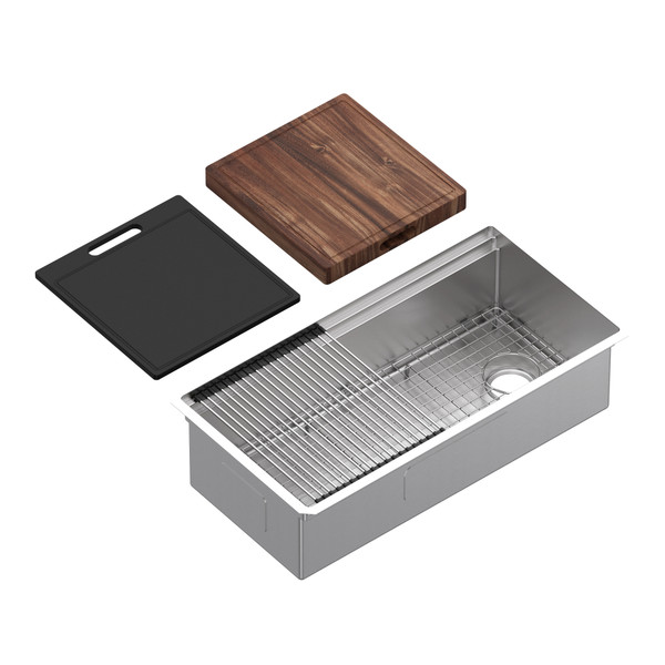 Culinario 36" Stainless Steel Chef/Workstation Sink With Accessories - Brushed Stainless Steel | Model Number: RUWUM3619WSSB