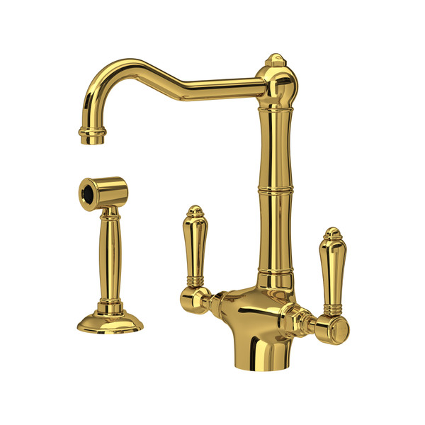 Acqui® Two Handle Kitchen Faucet With Side Spray - Unlacquered Brass | Model Number: A1679LMWSULB-2