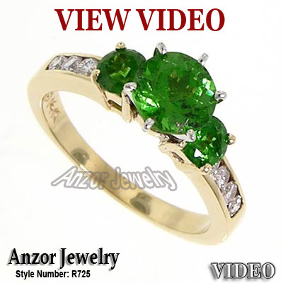 Natural Tsavorite Diamond Ring in Solid 14k Gold R725