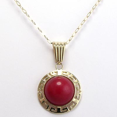 14k Gold Red Jade Pendant P312 - Anzor 