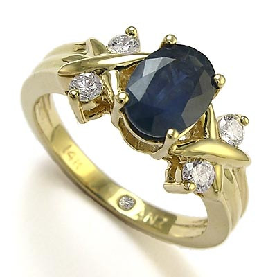 Sapphire Diamond Ring with X Design 14k R588