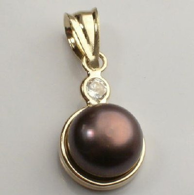 14k Gold 8mm Pearl & CZ Pendant P105