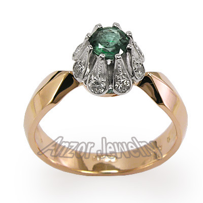 old Russian style Emerald & Diamond ring 585 R398