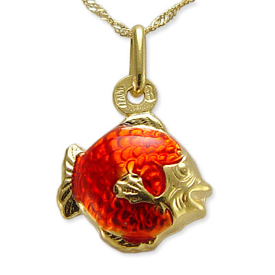 14k Gold Red Fish Enamel Pendant P450 