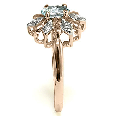 Russian Style Diamond and Aquamarine Ring 14K yellow gold #R1268