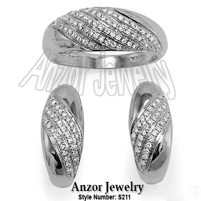 Russian Style Diamond Ring & Earrings Set 585 14K S211
