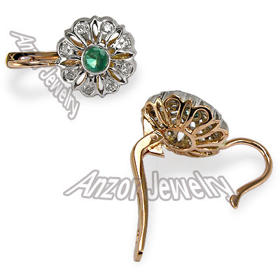 Russian Style Diamond & Emerald Earrings 14k Gold E1027