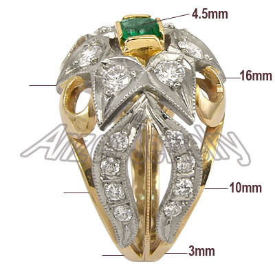 Russian Style 18k Gold Diamond & Emarald Ring R1618