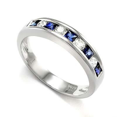 Channel Set Diamond Blue Sapphire Platinum Ring R1643