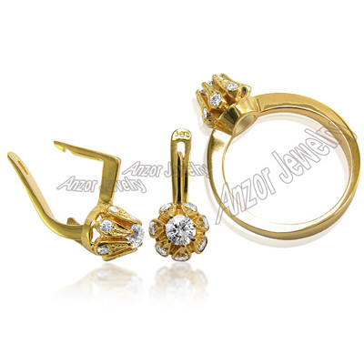 Russian Style Jewelry Set Diamond 1.65 cwt 14k S218