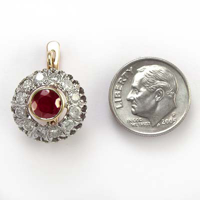 Russian Style Diamond & Ruby Earrings 585 E1119