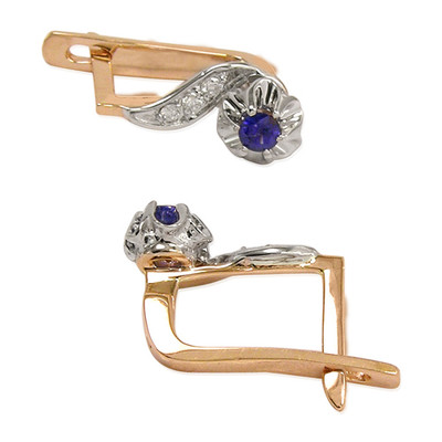 Russian Style Diamond & Sapphire Earrings 14k Gold E1148