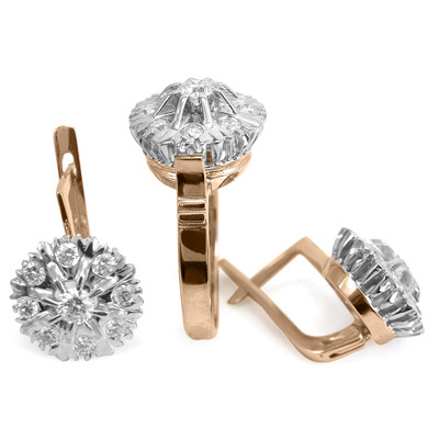 Russian Jewelry Diamond Ring & Earring in 14k Set S220