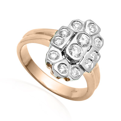 14K Rose & White Gold Diamond Ring Russian Jewelry R1791
