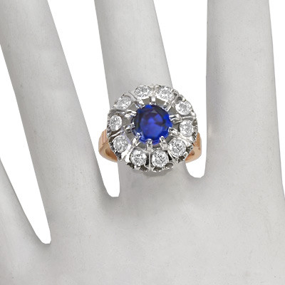 Russian Style Sapphire Diamond Ring 585 Rose Gold R1863