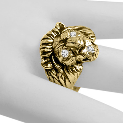 14k Yellow Gold and Diamond Lion's Head Ring - 14k Yellow Gold and Diamond Lion's  Head Ring - Rafael Osona Auctions Nantucket, MA