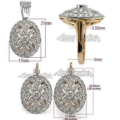 Russian Jewelry Diamond Set in 14k earring ring S225