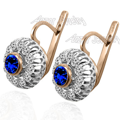 Russian Style Diamond & Sapphire Earrings 585 E1339