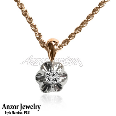 Russian Style Diamond Pendant with 14k Rope Chain P931