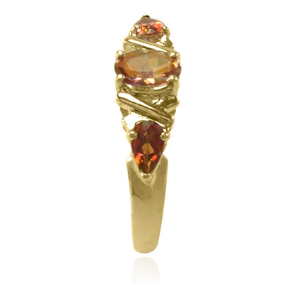 14k Yellow Gold Pure Brown Mystic Fire Topaz Three-Stone ring R2272