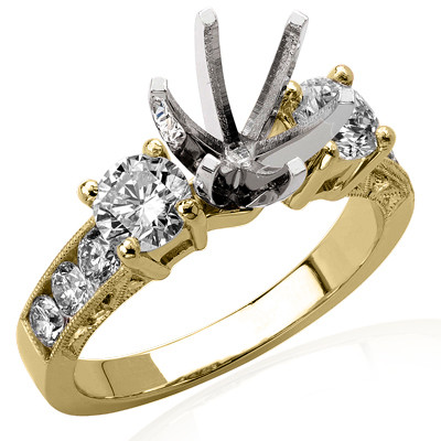 18k Solid Yellow and White Gold Diamond Engagement Ring Setting