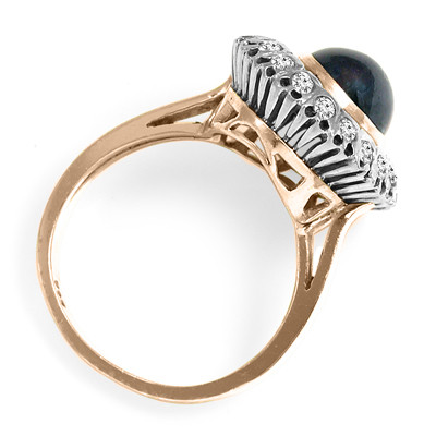 14k Solid Rose and White Gold Genuine Cabochon Sapphire & Diamond Russian Style Ring