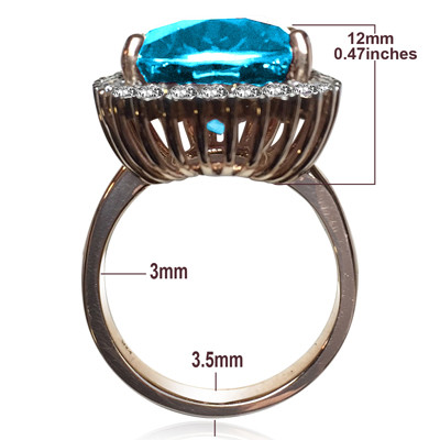 14k Solid Rose Gold Genuine Blue Topaz and Diamond Ring women's