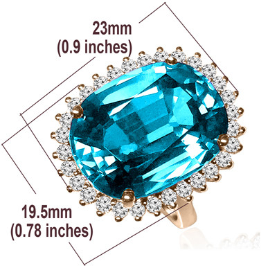 14k Solid Rose Gold Genuine Blue Topaz and Diamond Ring women's