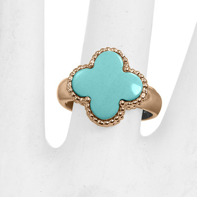 14k Solid Rose Gold Genuine Flower Turquoise Ring #R2077
