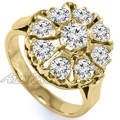 14K Solid Yellow Gold Genuine Diamond Ring Russian Jewelry