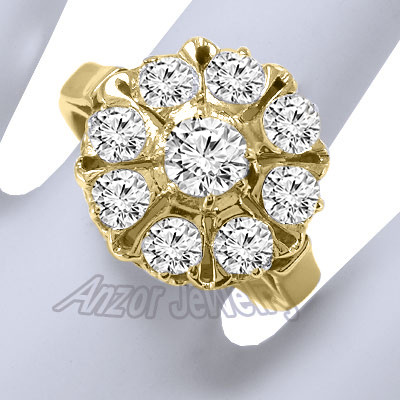 14K Solid Yellow Gold Genuine Diamond Ring Russian Jewelry
